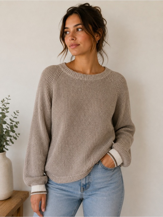 Roots Sweaters - Roots Cabin Chunky Cotton Blend Crewneck Sweater | Oatmeal | Small